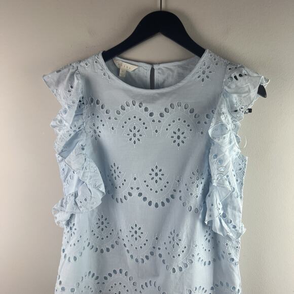 ADIVA Top S Eyelet Blouse Flutter Sleeve Boho Cotton Blue NWT - Picture 3 of 8